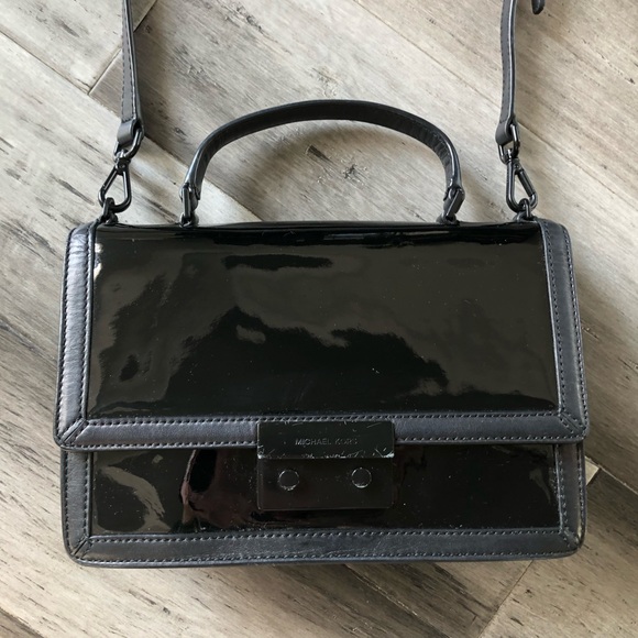 Michael Kors Callie All Black Patent Leather Lambskin Satchel Handbag Crossbody - Picture 3 of 14